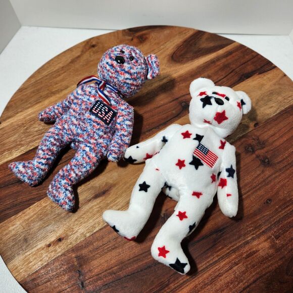 TY Beanie Bears USA Flag Set – Red White Blue – Patriotic Pair - Picture 3 of 5